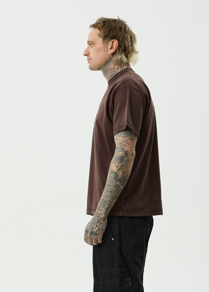 AFENDS Mens Genuine Sentiment - Heavyweight Boxy Tee - Washed Coffee