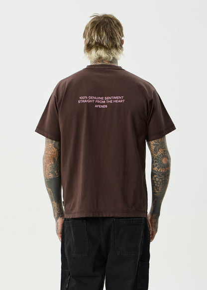 AFENDS Mens Genuine Sentiment - Heavyweight Boxy Tee - Washed Coffee