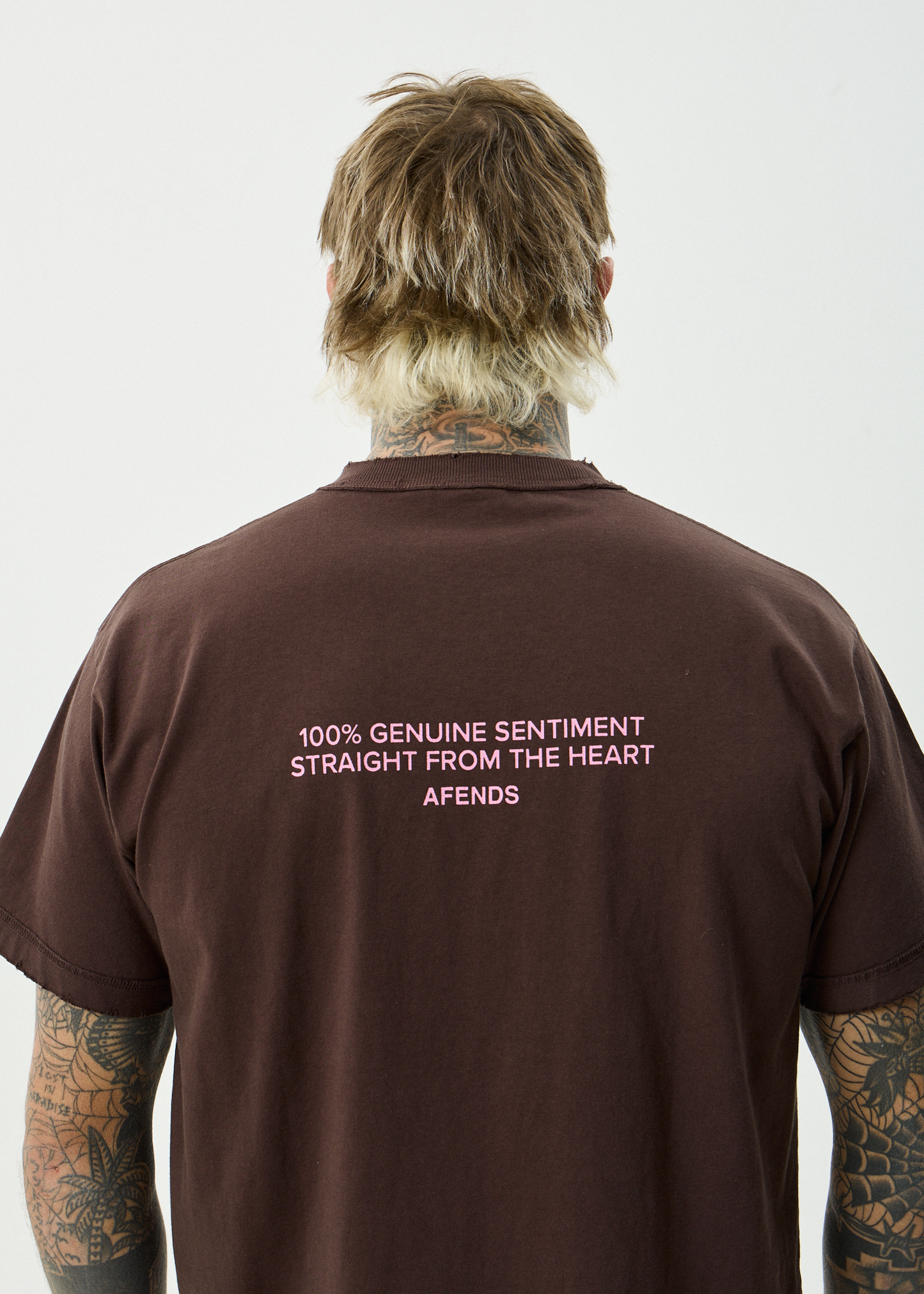 AFENDS Mens Genuine Sentiment - Heavyweight Boxy Tee - Washed Coffee