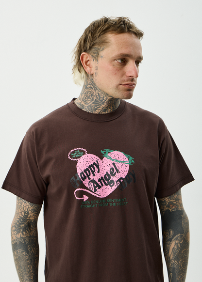 AFENDS Mens Genuine Sentiment - Heavyweight Boxy Tee - Washed Coffee