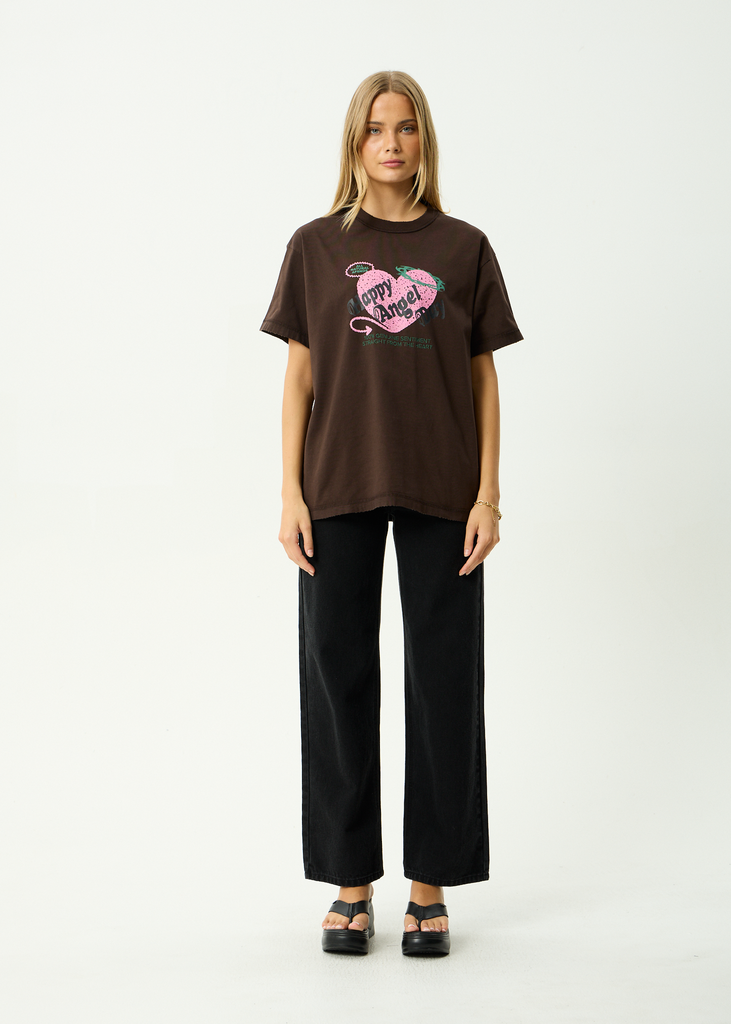 AFENDS Mens Genuine Sentiment - Heavyweight Boxy Tee - Washed Coffee