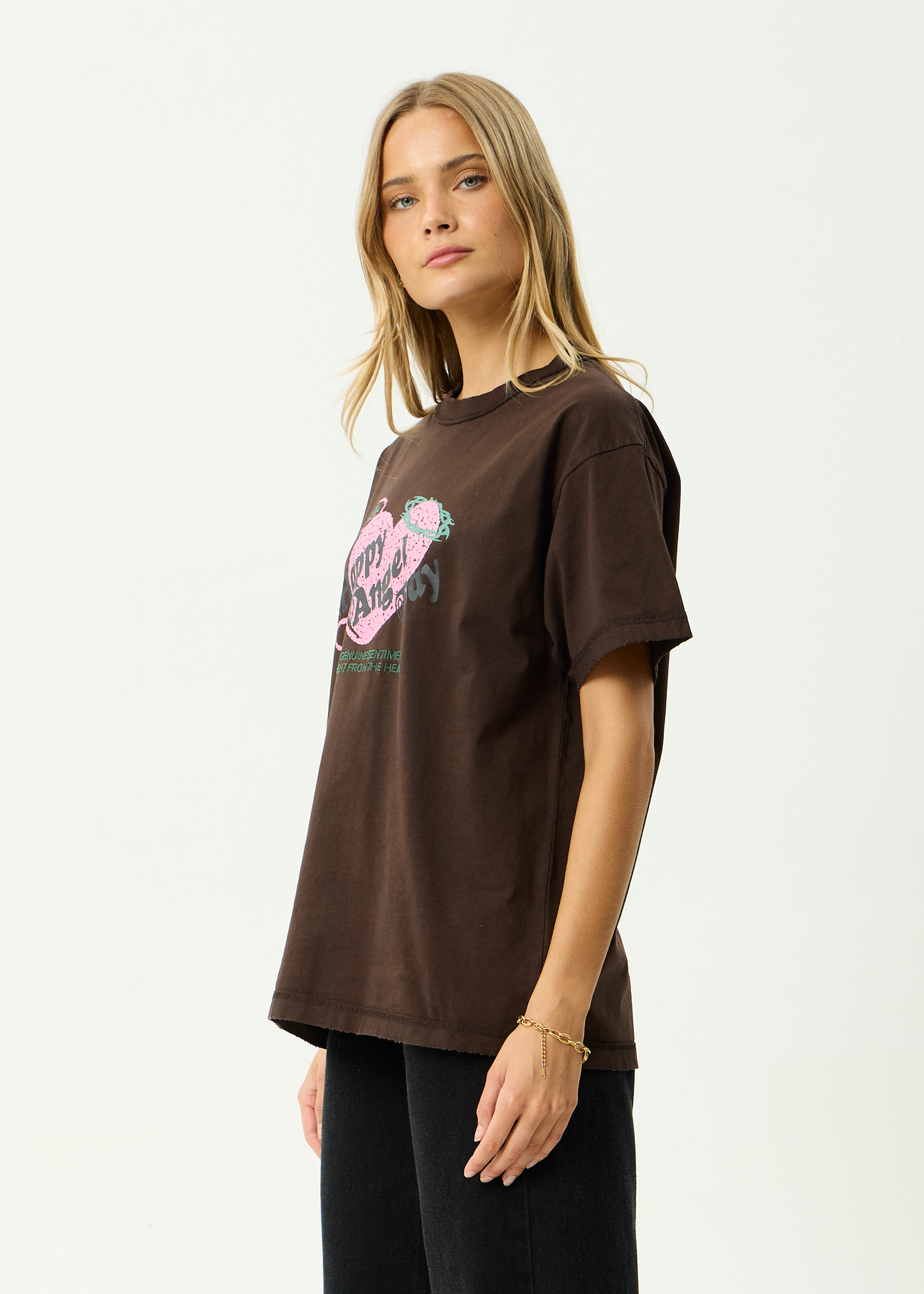 AFENDS Mens Genuine Sentiment - Heavyweight Boxy Tee - Washed Coffee
