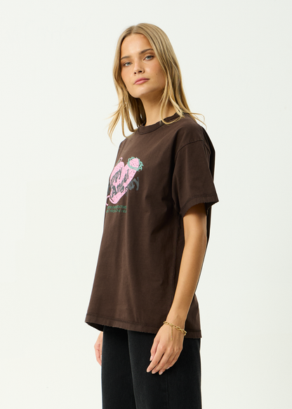 AFENDS Mens Genuine Sentiment - Heavyweight Boxy Tee - Washed Coffee