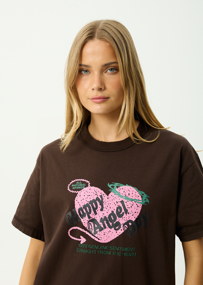 AFENDS Mens Genuine Sentiment - Heavyweight Boxy Tee - Washed Coffee