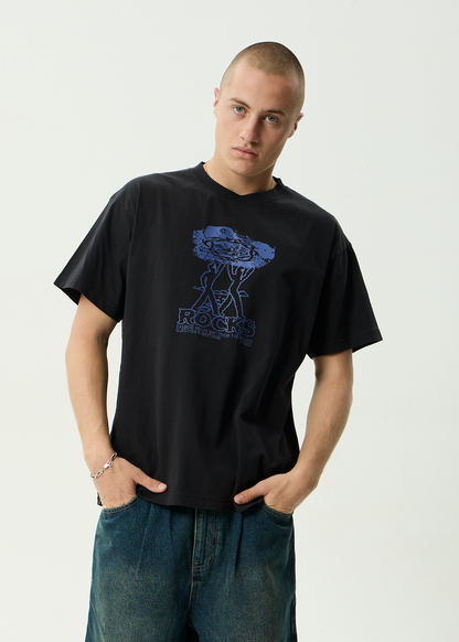 AFENDS Mens Rocked - Boxy Tee - Stone Black
