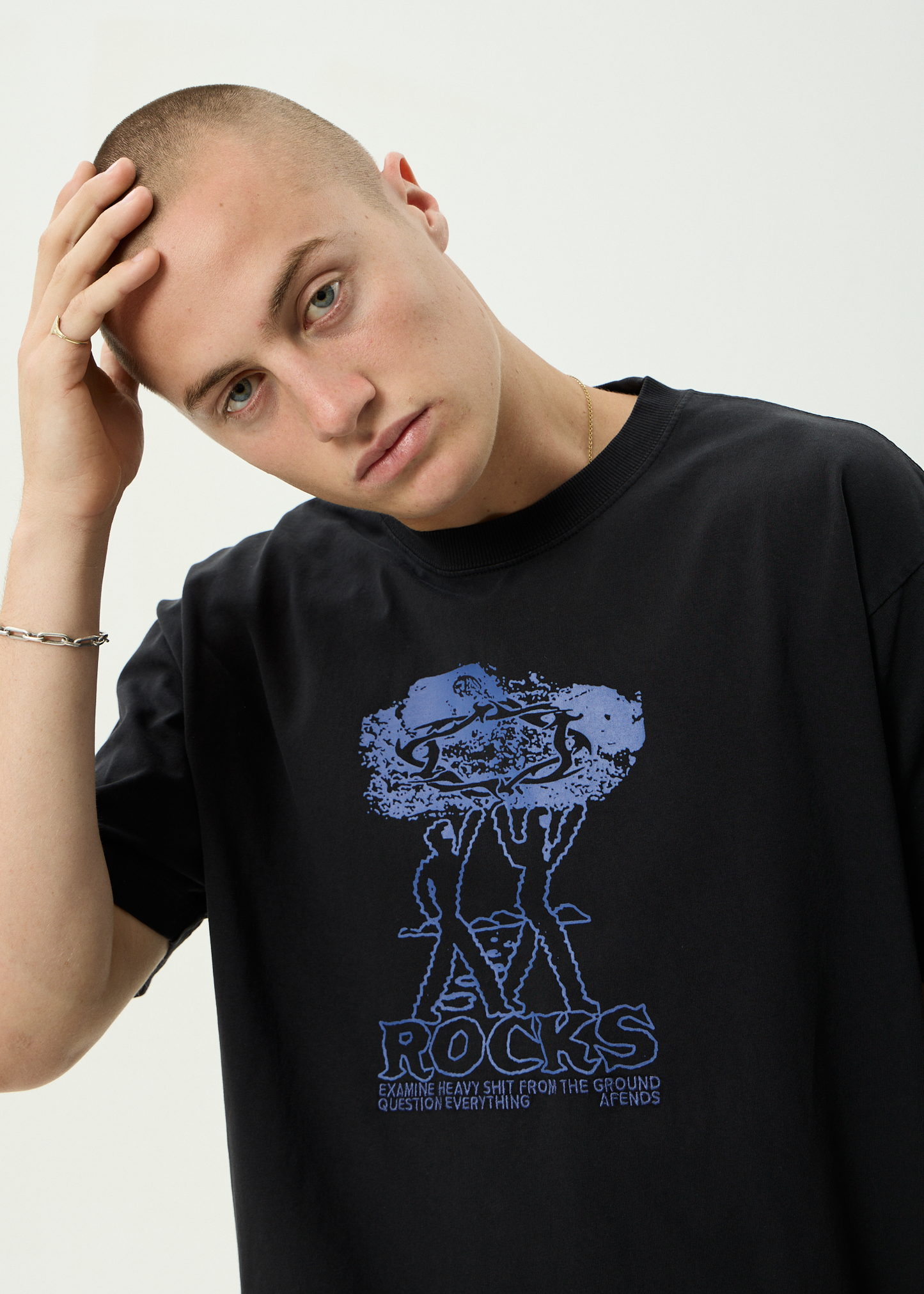 AFENDS Mens Rocked - Boxy Tee - Stone Black