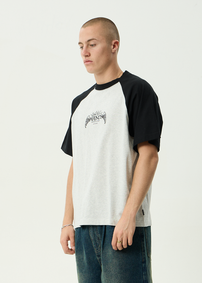 AFENDS Mens Wings - Heavyweight Raglan Tee - Grey Marle