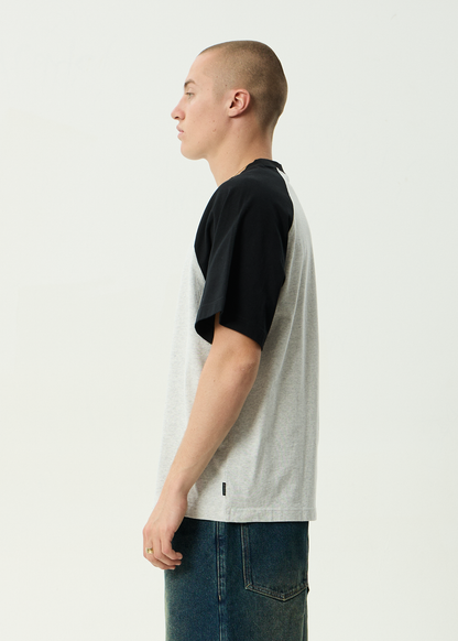 AFENDS Mens Wings - Heavyweight Raglan Tee - Grey Marle