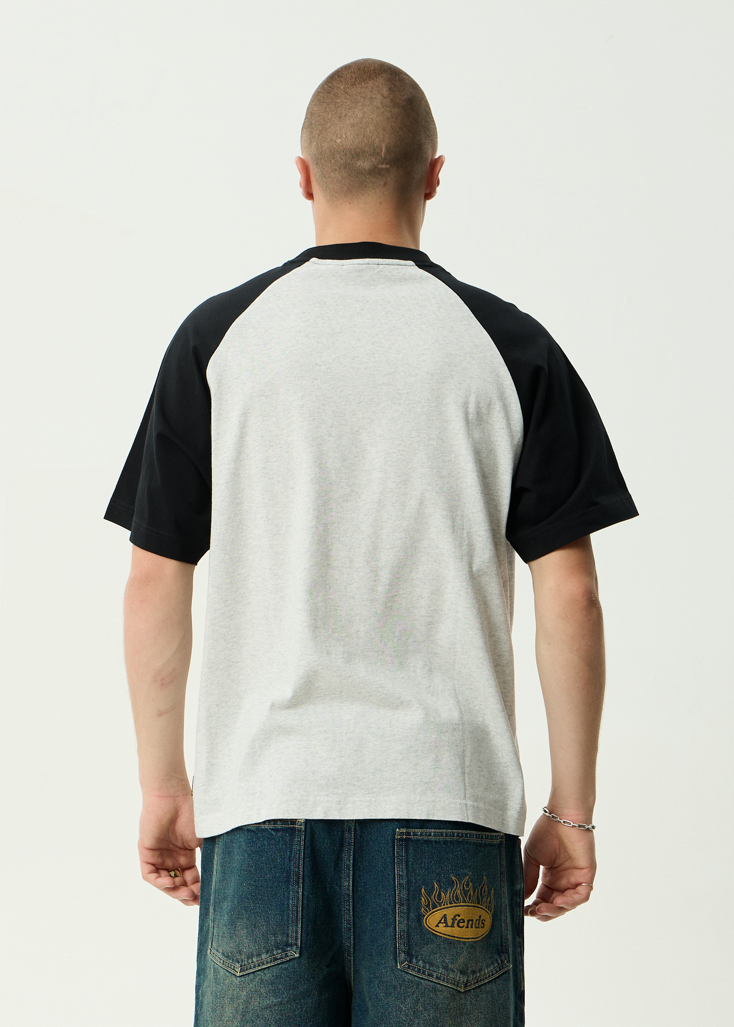 AFENDS Mens Wings - Heavyweight Raglan Tee - Grey Marle