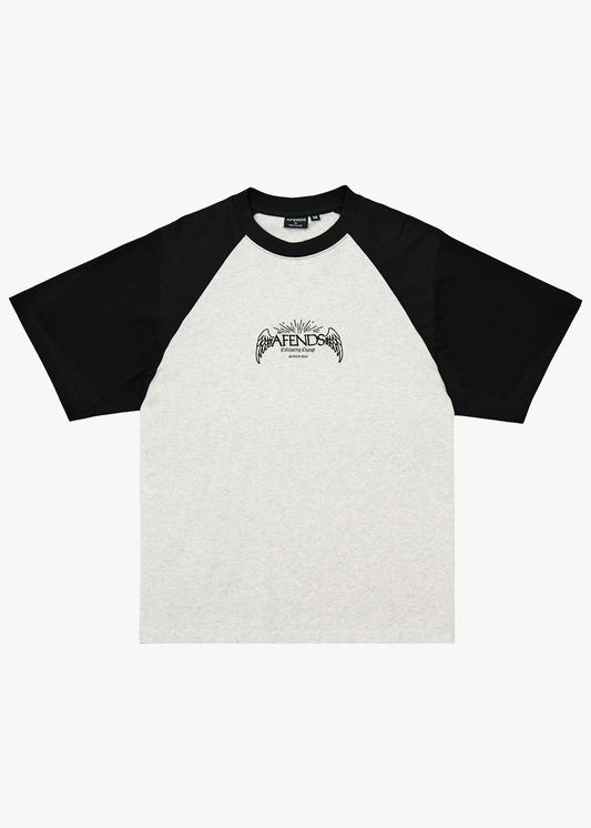 AFENDS Mens Wings - Heavyweight Raglan Tee - Grey Marle