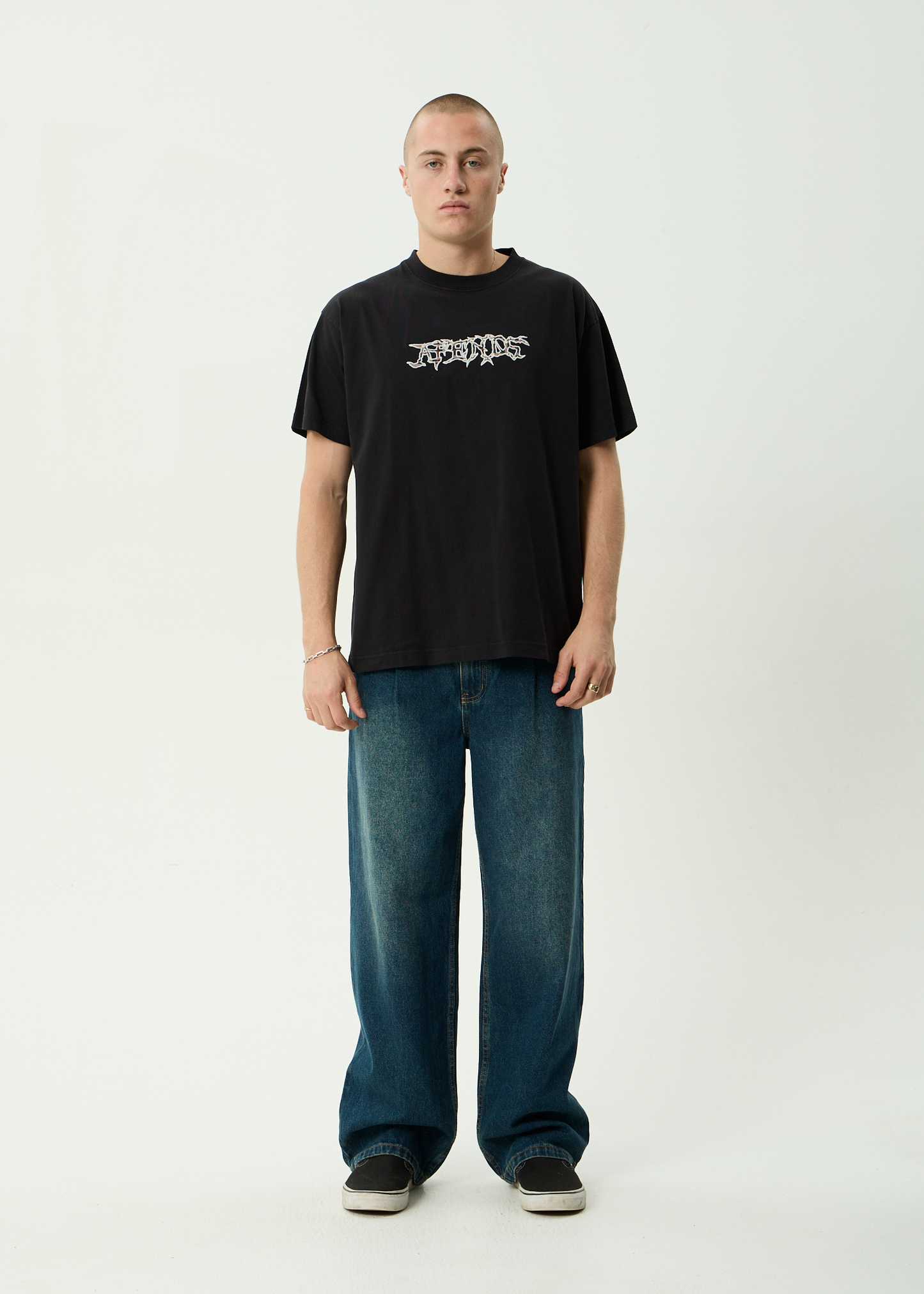 AFENDS Mens Kharma -  Heavyweight Boxy Tee - Stone Black