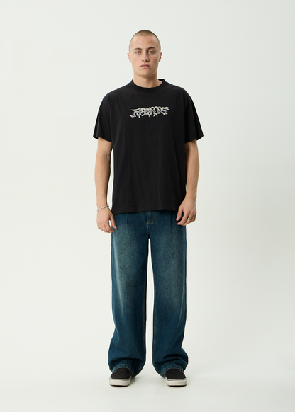 AFENDS Mens Kharma -  Heavyweight Boxy Tee - Stone Black