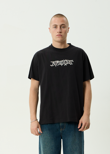 AFENDS Mens Kharma -  Heavyweight Boxy Tee - Stone Black
