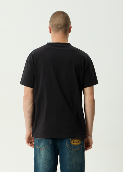 AFENDS Mens Kharma -  Heavyweight Boxy Tee - Stone Black