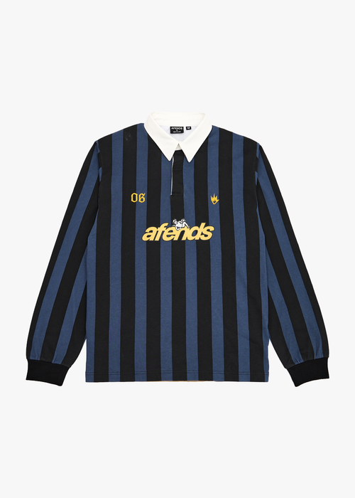 AFENDS Mens Angel Boy - Rugby Long Sleeve Tee - Black Stripe