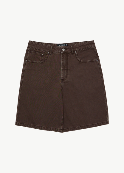 AFENDS Mens Lil C - Denim Baggy Short 22" - Washed Coffee