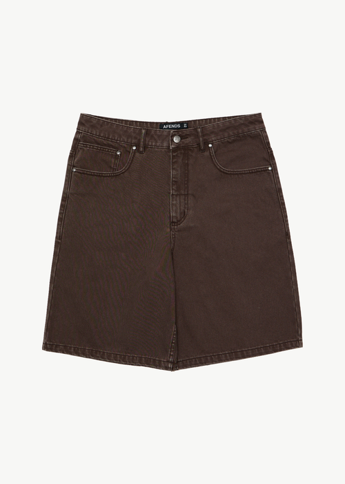 AFENDS Mens Lil C - Denim Baggy Short 22" - Washed Coffee