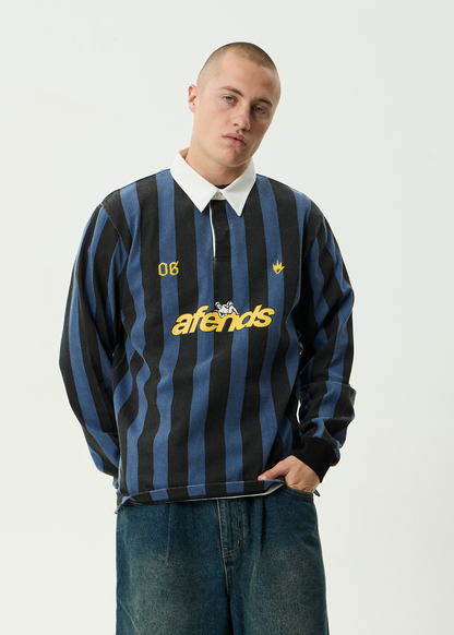 AFENDS Mens Angel Boy - Rugby Long Sleeve Tee - Black Stripe