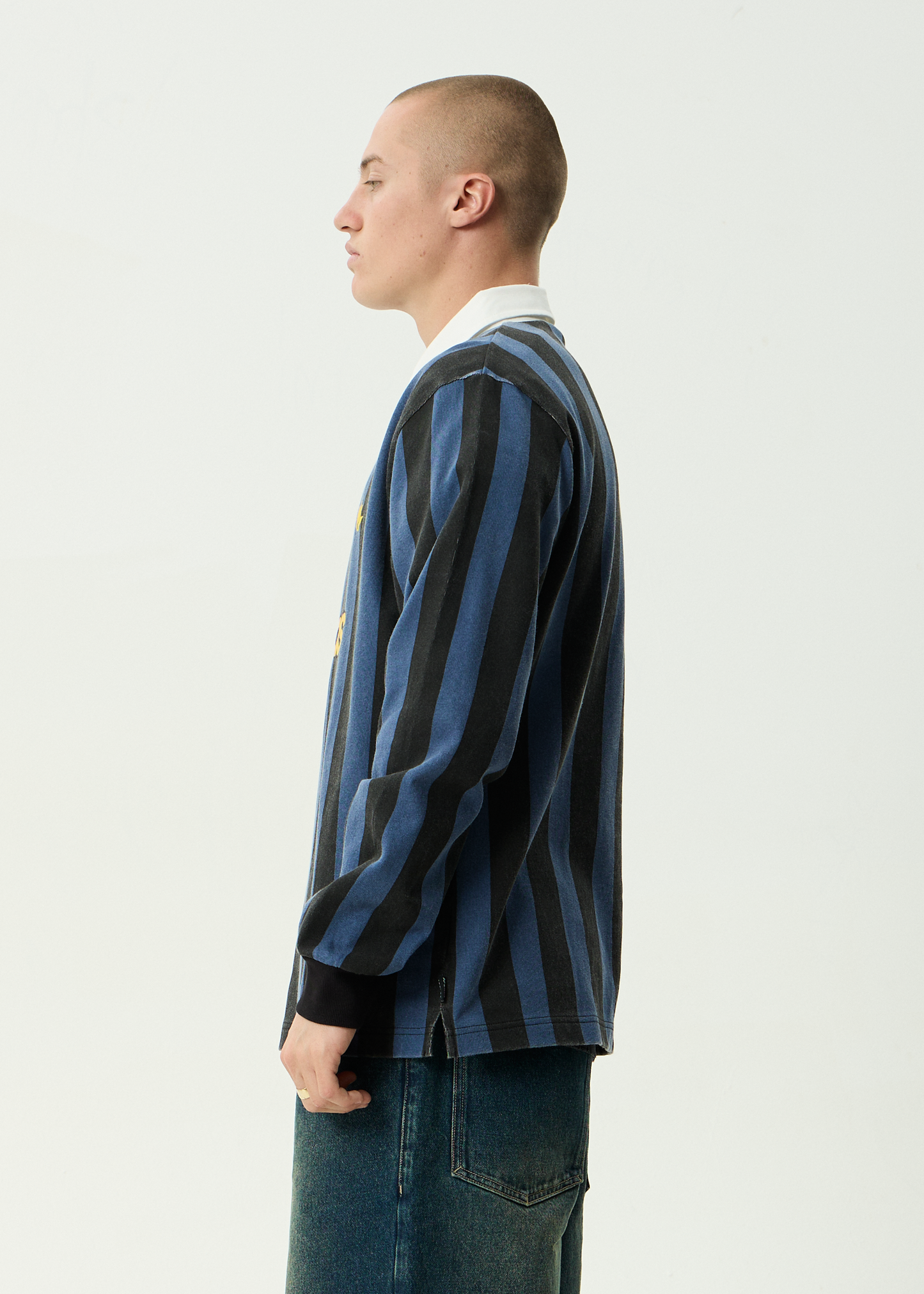 AFENDS Mens Angel Boy - Rugby Long Sleeve Tee - Black Stripe
