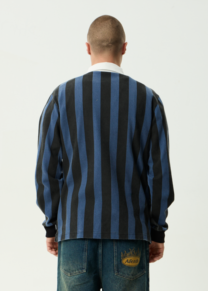 AFENDS Mens Angel Boy - Rugby Long Sleeve Tee - Black Stripe