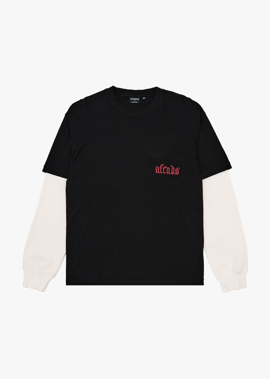 AFENDS Mens Drop Zone - Layered Waffle Long Sleeve Tee - Stone Black