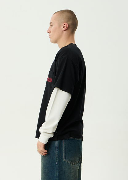 AFENDS Mens Drop Zone - Layered Waffle Long Sleeve Tee - Stone Black