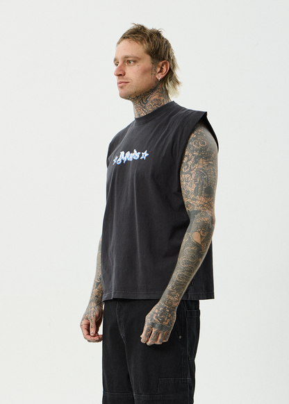 AFENDS Mens Created - Sleeveless Tee - Stone Black
