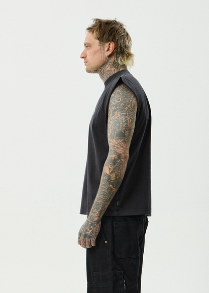 AFENDS Mens Created - Sleeveless Tee - Stone Black