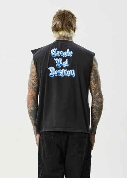 AFENDS Mens Created - Sleeveless Tee - Stone Black