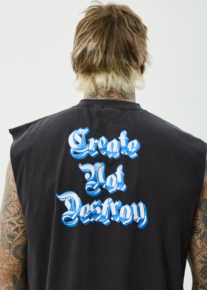 AFENDS Mens Created - Sleeveless Tee - Stone Black
