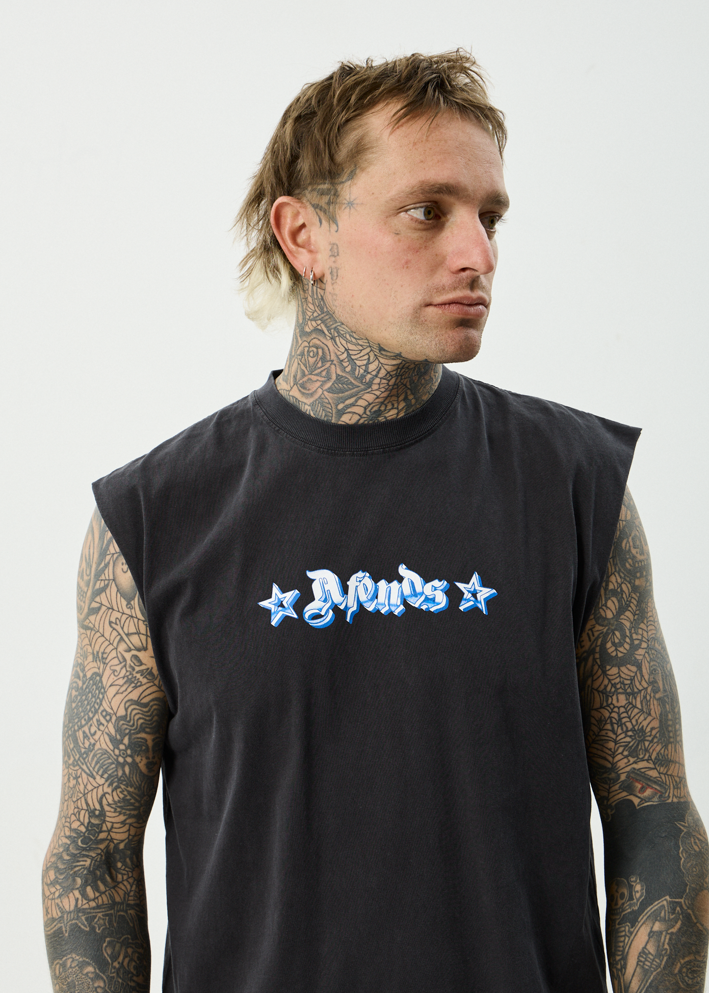 AFENDS Mens Created - Sleeveless Tee - Stone Black