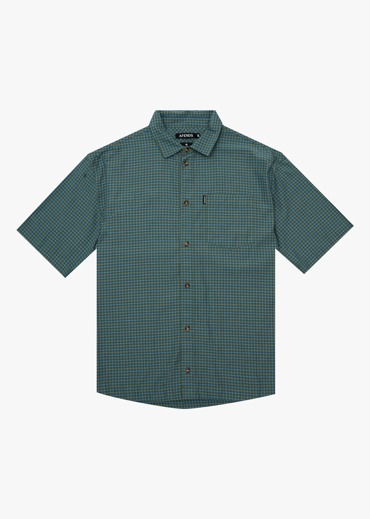 AFENDS Mens Voyager - Short Sleeve Shirt - Deep Olive Check