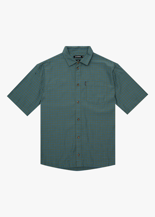 AFENDS Mens Voyager - Short Sleeve Shirt - Deep Olive Check