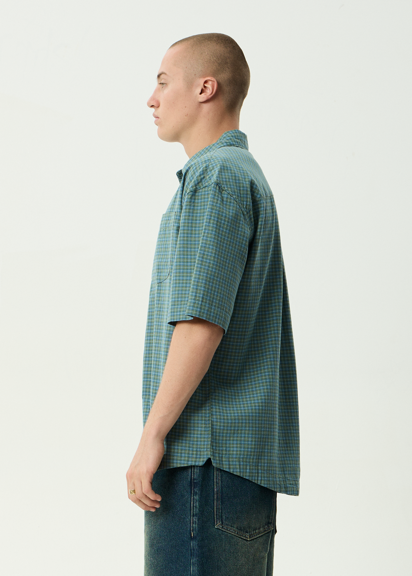 AFENDS Mens Voyager - Short Sleeve Shirt - Deep Olive Check