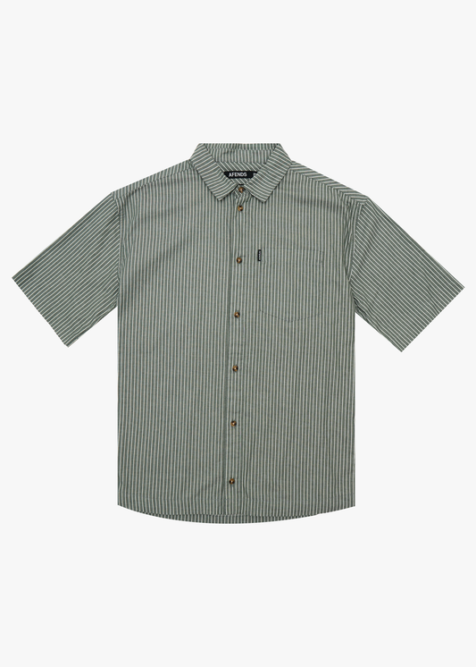 AFENDS Mens Pinned - Short Sleeve Shirt - Sycamore Stripe