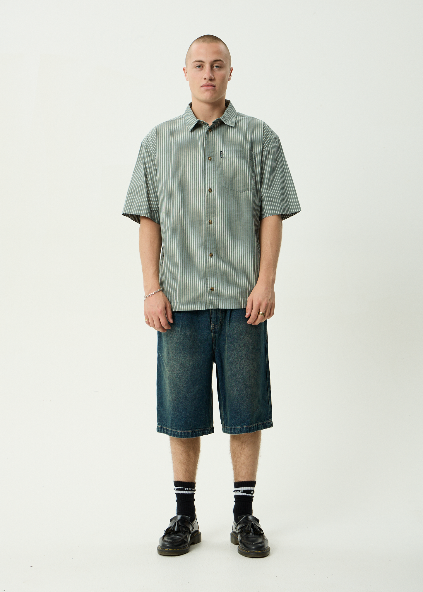 AFENDS Mens Pinned - Short Sleeve Shirt - Sycamore Stripe