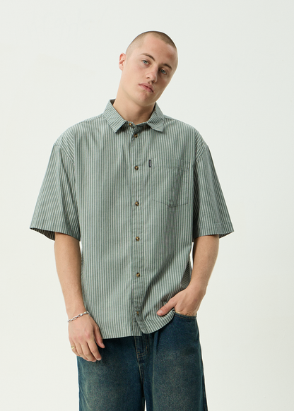 AFENDS Mens Pinned - Short Sleeve Shirt - Sycamore Stripe