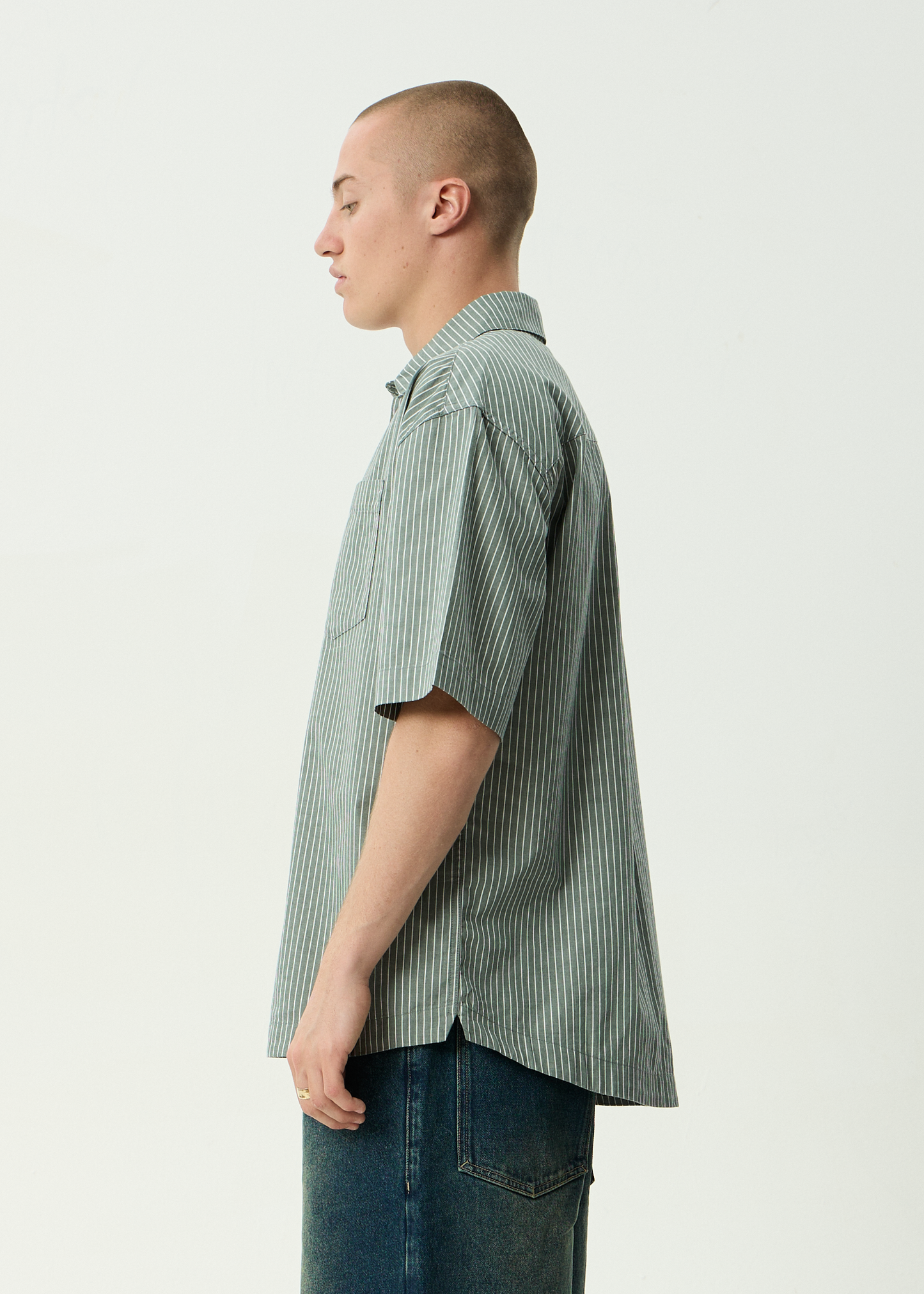 AFENDS Mens Pinned - Short Sleeve Shirt - Sycamore Stripe