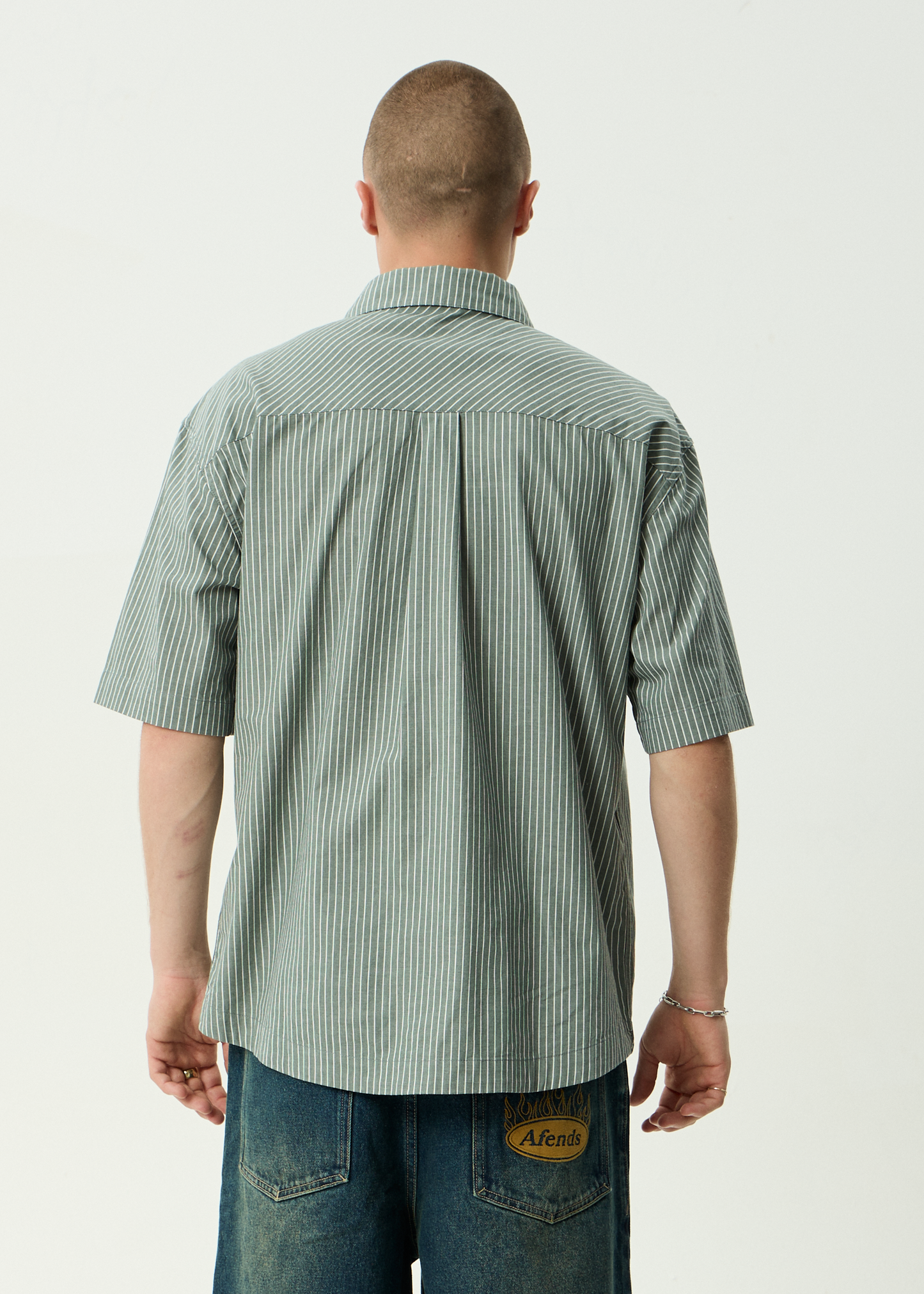 AFENDS Mens Pinned - Short Sleeve Shirt - Sycamore Stripe