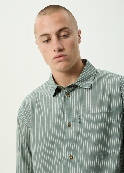 AFENDS Mens Pinned - Short Sleeve Shirt - Sycamore Stripe