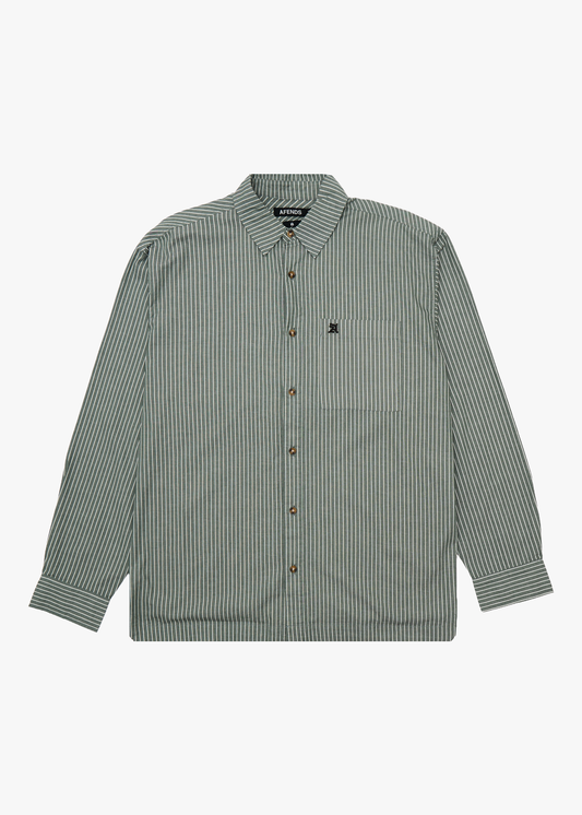AFENDS Mens Pinned - Oversized Striped Long Sleeve Shirt - Sycamore Stripe
