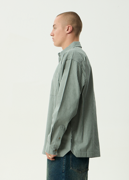 AFENDS Mens Pinned - Oversized Striped Long Sleeve Shirt - Sycamore Stripe