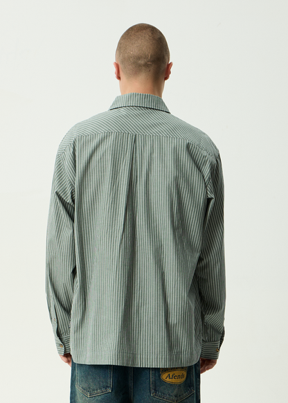 AFENDS Mens Pinned - Oversized Striped Long Sleeve Shirt - Sycamore Stripe
