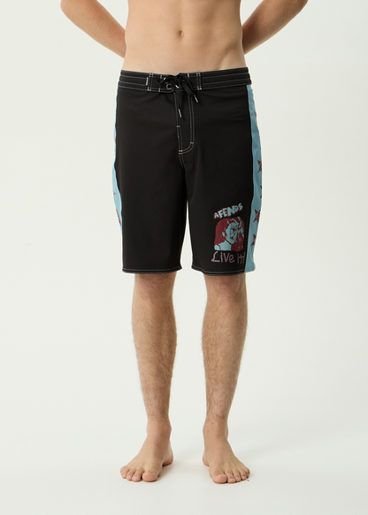 AFENDS Mens Live It - Surf Related V2 Boardshorts 19" - Black