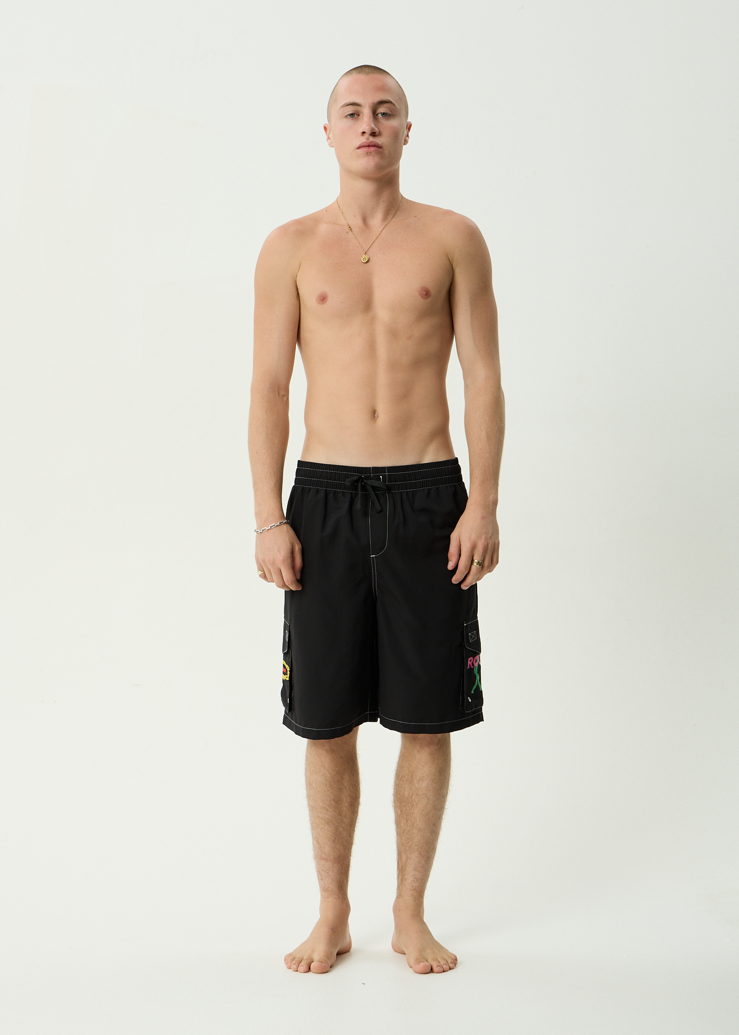AFENDS Mens Rocked - Cargo Swim Short 21" - Black