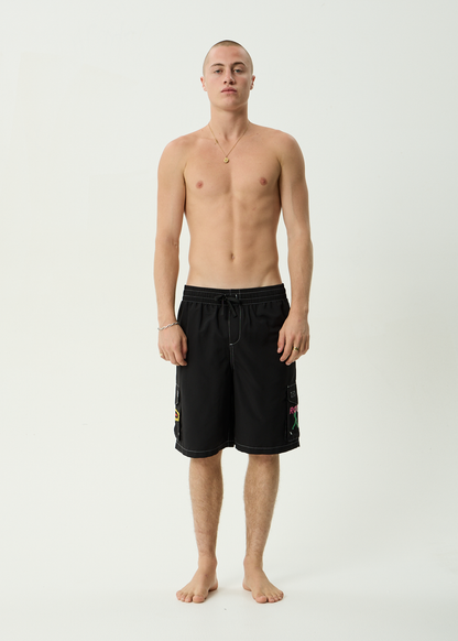 AFENDS Mens Rocked - Cargo Swim Short 21" - Black