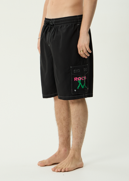 AFENDS Mens Rocked - Cargo Swim Short 21" - Black