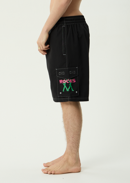 AFENDS Mens Rocked - Cargo Swim Short 21" - Black