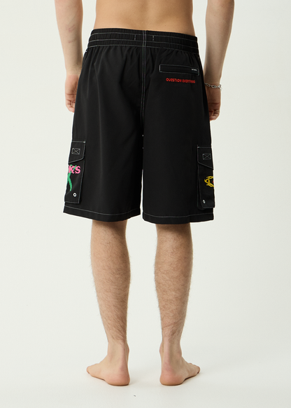 AFENDS Mens Rocked - Cargo Swim Short 21" - Black