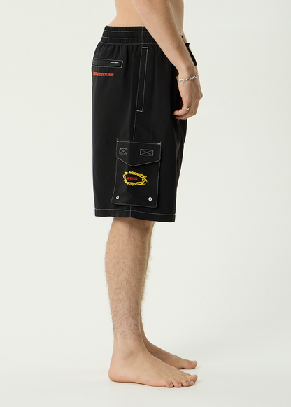 AFENDS Mens Rocked - Cargo Swim Short 21" - Black